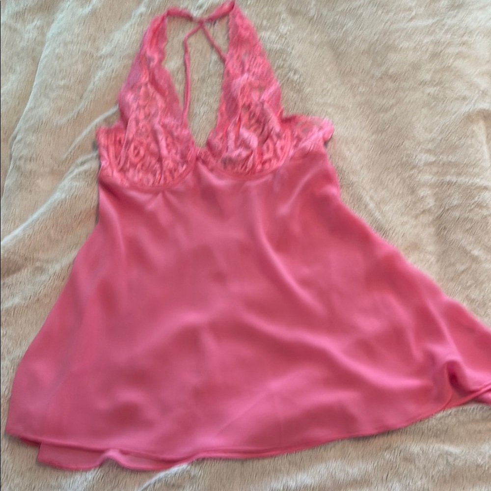 Vintage Y2K Pink Lace Halter Babydoll Chemise nightie